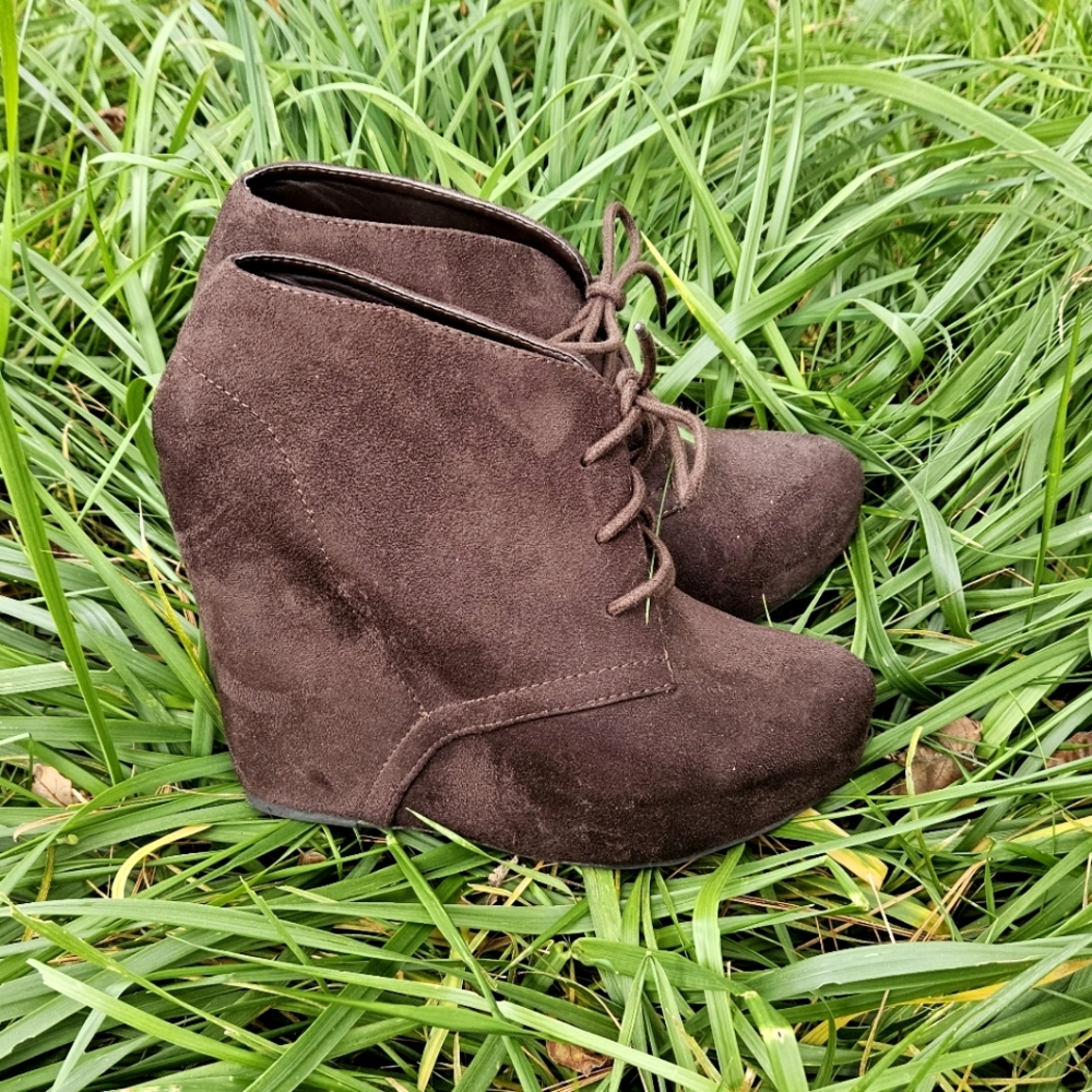 Soda Dark Brown Wedge Booties